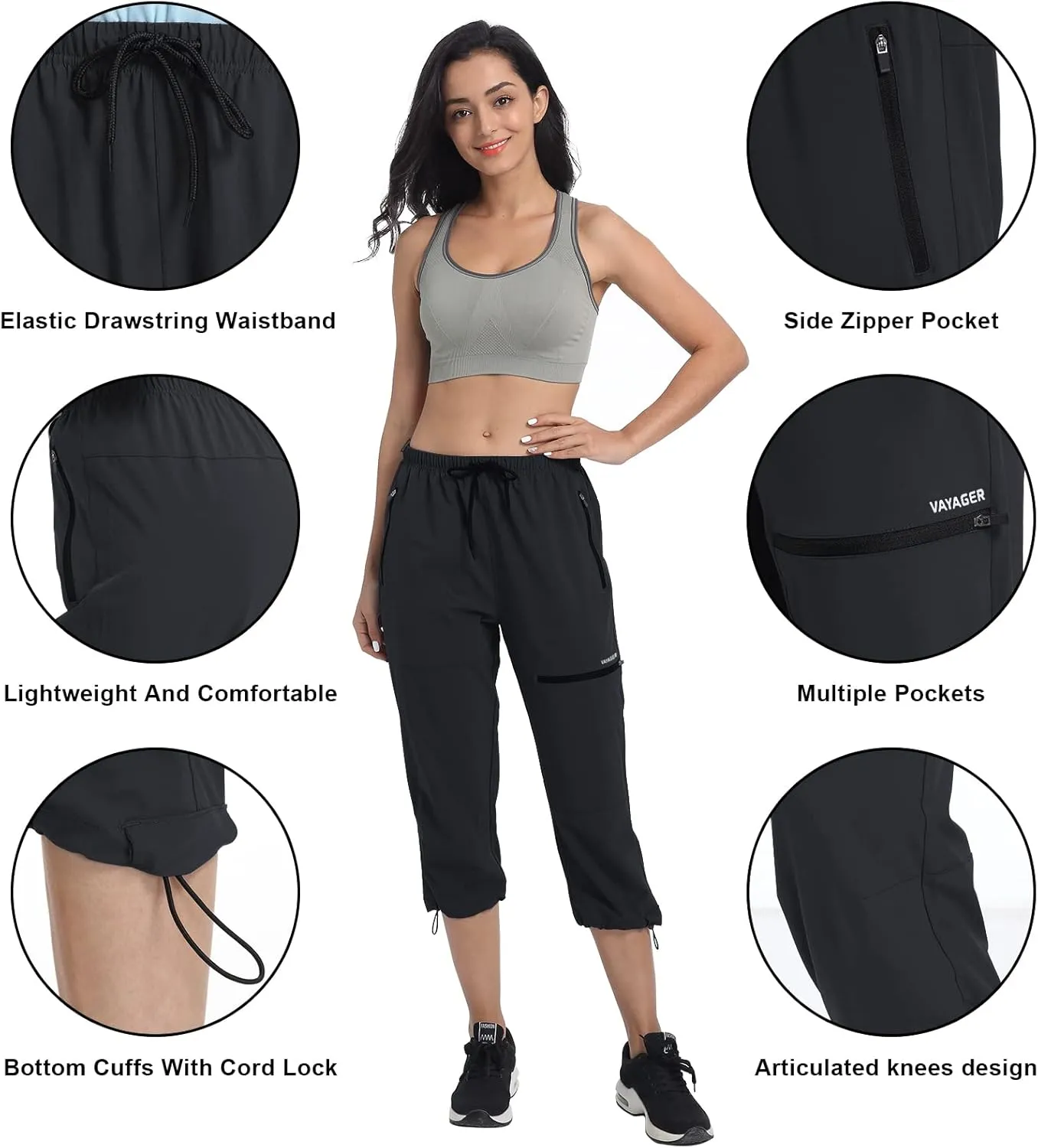 VAYAGER Sports Women's Outdoor Hiking Capri Pants Loose-Fit Lightweight with Zipper Pockets
