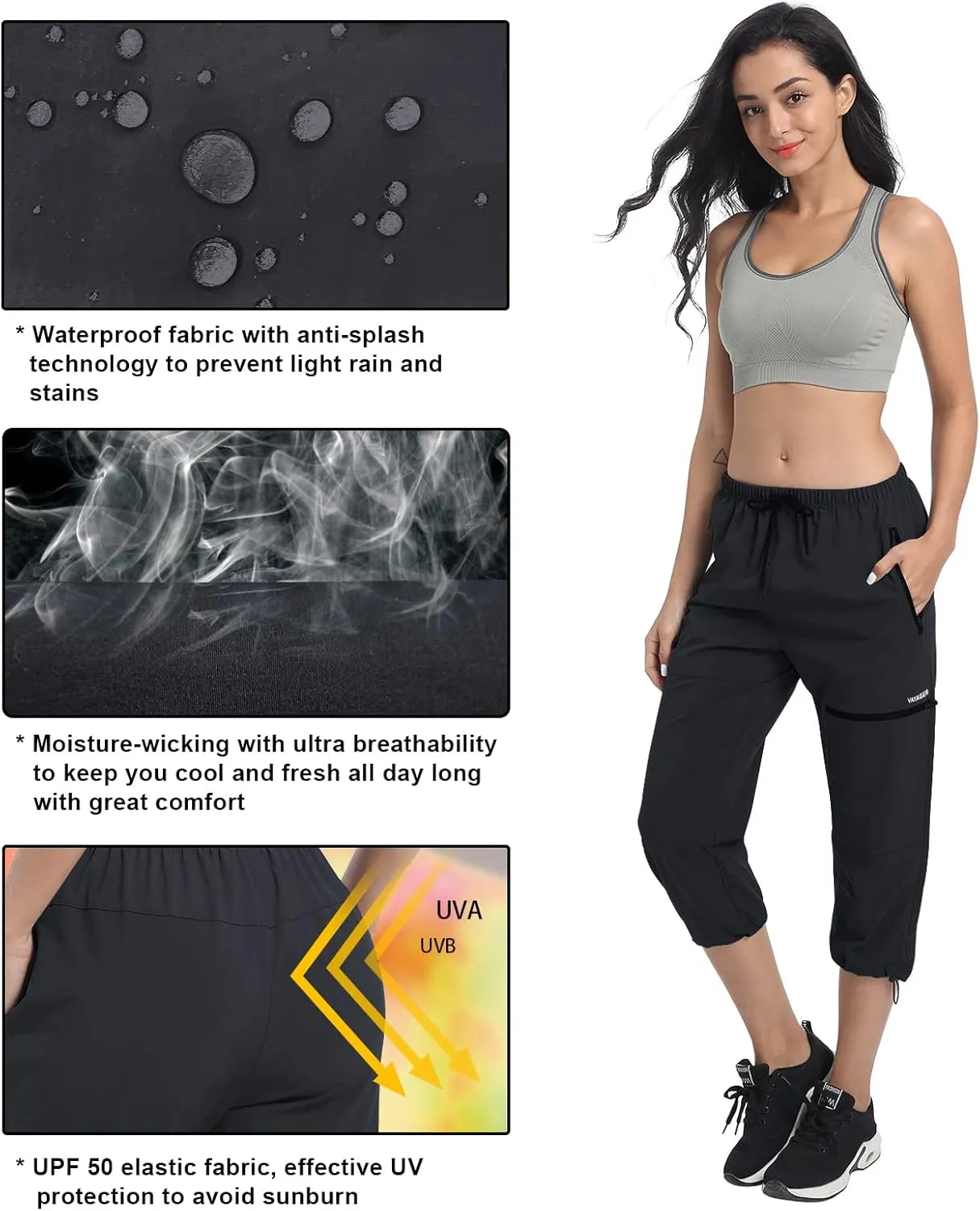 VAYAGER Sports Women's Outdoor Hiking Capri Pants Loose-Fit Lightweight with Zipper Pockets