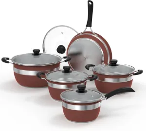 VBGK Pots and Pans Set 10-Piece Stainless Steel Cookware Set, Non-Toxic Kitchen Set, Kitchen Cooking Set with Tempered Glass Lid and Warming Handle, Suitable for All Cooktops, Stackable