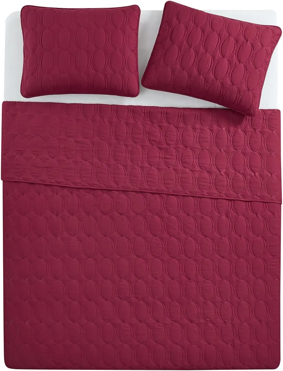 VCNY Home - Quilt Set, Soft 3-Piece Pinsonic Circle Bedding Set with Matching Shams, Ideal for All Seasons (Circles Red, Full/Queen)