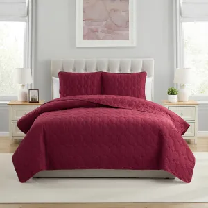 VCNY Home - Quilt Set, Soft 3-Piece Pinsonic Circle Bedding Set with Matching Shams, Ideal for All Seasons (Circles Red, Full/Queen)