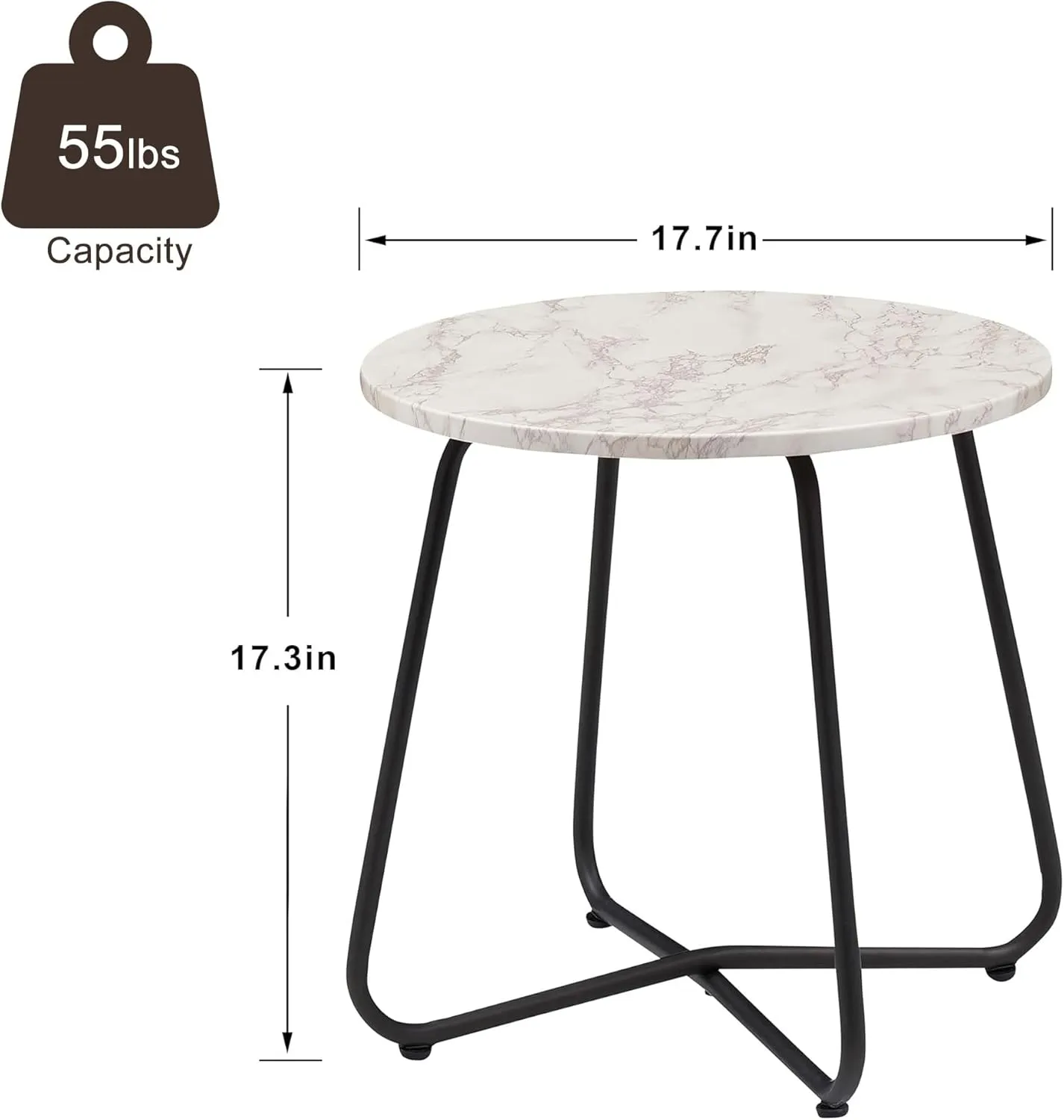 VECELO Outdoor Side Table,17.7 inch Small Round Patio Table,Waterproof Wood Table with Weather Resistant Steel Adjustable for Living Room Bedroom Garden Yard Balcony Porch Poolside