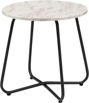 VECELO Outdoor Side Table,17.7 inch Small Round Patio Table,Waterproof Wood Table with Weather Resistant Steel Adjustable for Living Room Bedroom Garden Yard Balcony Porch Poolside