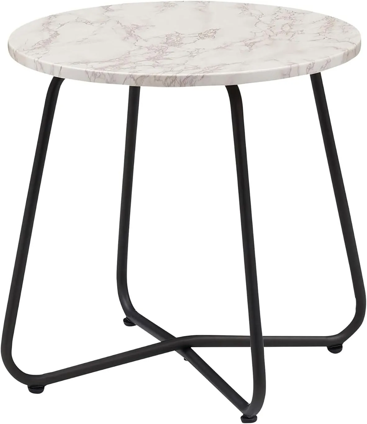 VECELO Outdoor Side Table,17.7 inch Small Round Patio Table,Waterproof Wood Table with Weather Resistant Steel Adjustable for Living Room Bedroom Garden Yard Balcony Porch Poolside