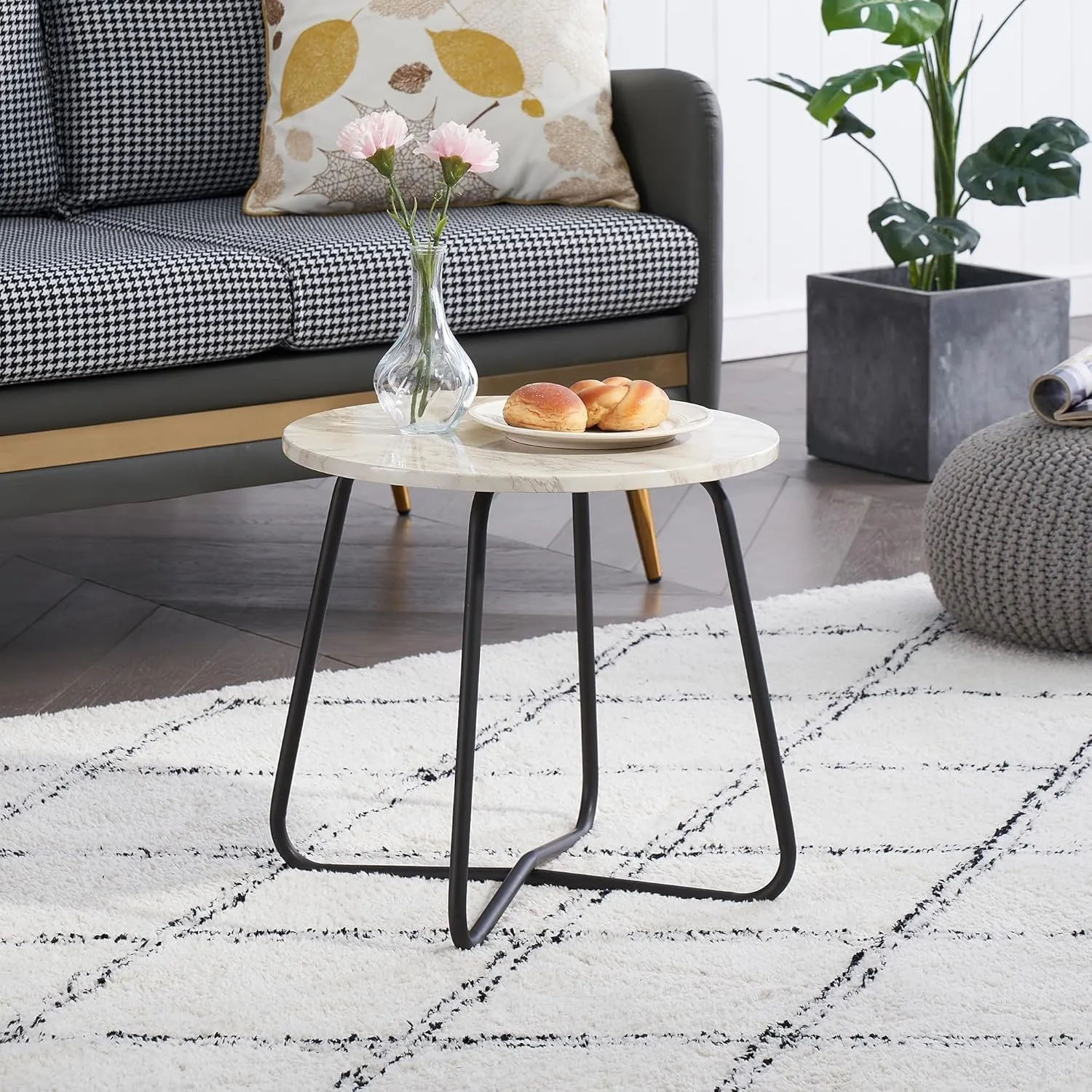 VECELO Outdoor Side Table,17.7 inch Small Round Patio Table,Waterproof Wood Table with Weather Resistant Steel Adjustable for Living Room Bedroom Garden Yard Balcony Porch Poolside