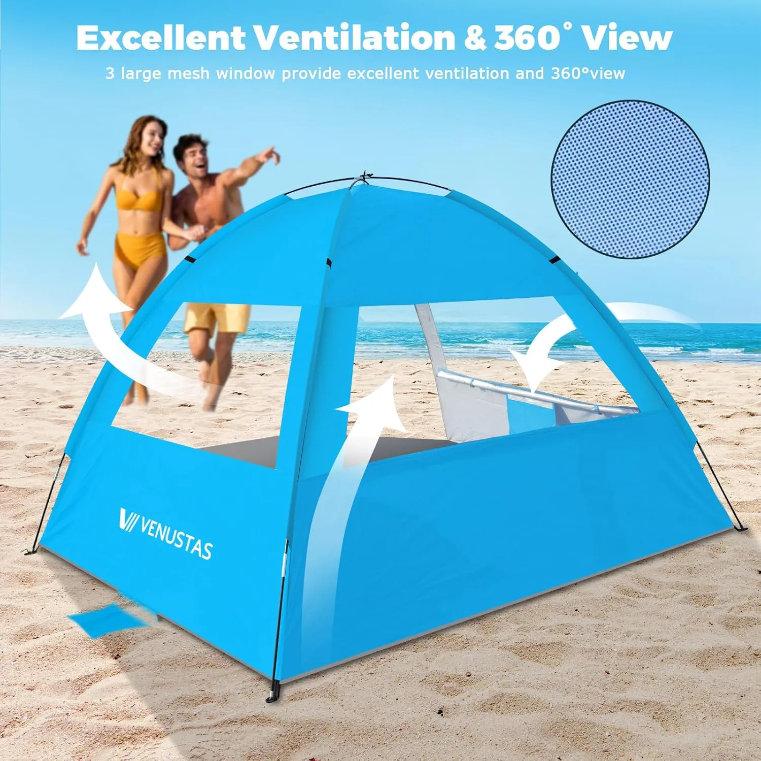 Venustas Beach Tent Sun Shelter for 3/4-5/6-7/8-10 Person, UPF 50  UV Protection Beach Canopy, Lightweight and Easy Setup Cabana, Portable Beach Shade Tent