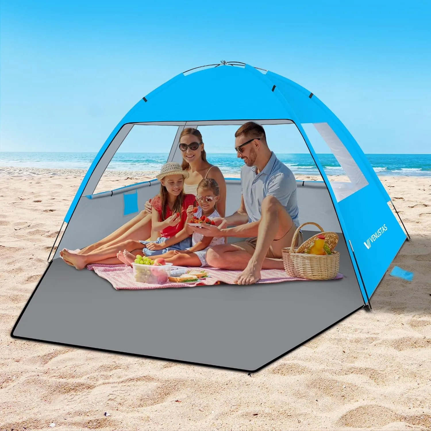 Venustas Beach Tent Sun Shelter for 3/4-5/6-7/8-10 Person, UPF 50  UV Protection Beach Canopy, Lightweight and Easy Setup Cabana, Portable Beach Shade Tent