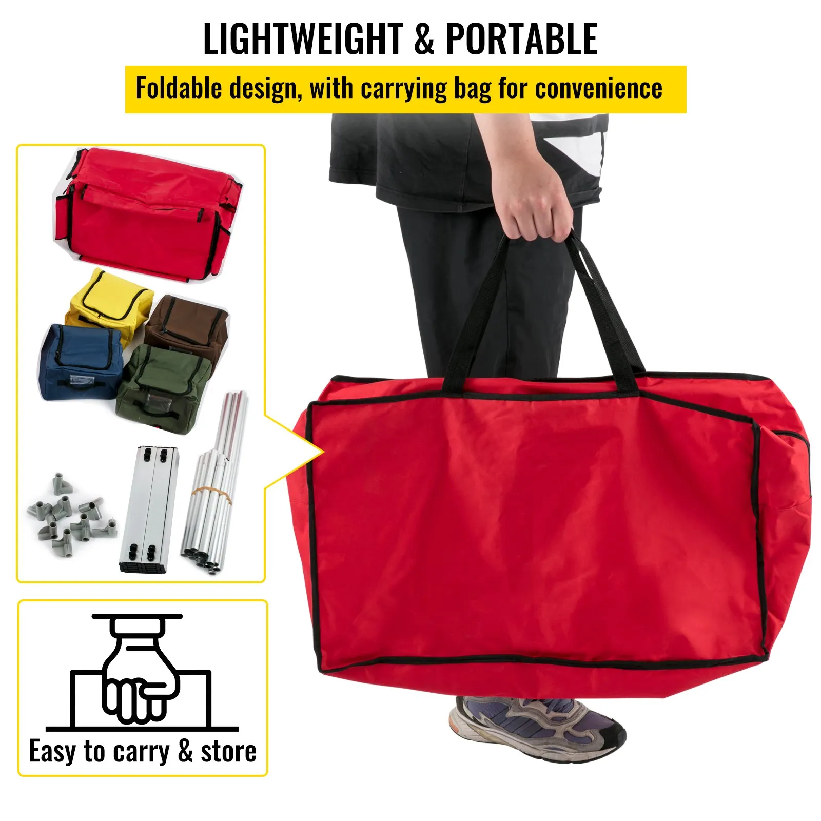 VEVOR Camping Kitchen Table - Portable Aluminum Folding Station with 4 Storage, 4 Detachable Legs and Carry Bag - Red