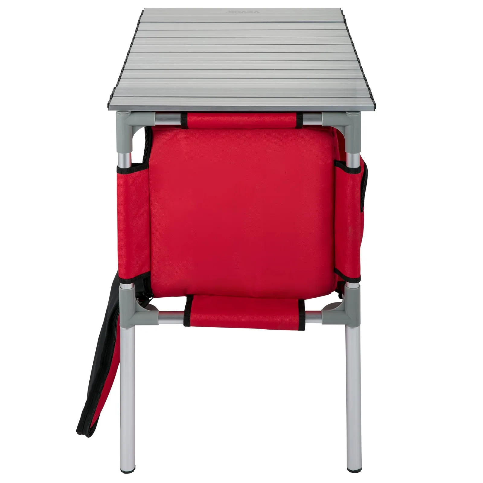 VEVOR Camping Kitchen Table - Portable Aluminum Folding Station with 4 Storage, 4 Detachable Legs and Carry Bag - Red
