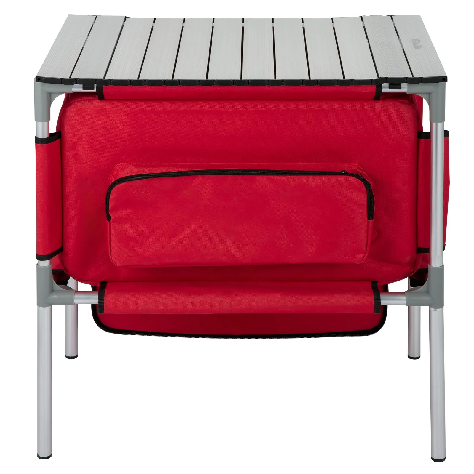 VEVOR Camping Kitchen Table - Portable Aluminum Folding Station with 4 Storage, 4 Detachable Legs and Carry Bag - Red