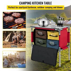 VEVOR Camping Kitchen Table - Portable Aluminum Folding Station with 4 Storage, 4 Detachable Legs and Carry Bag - Red