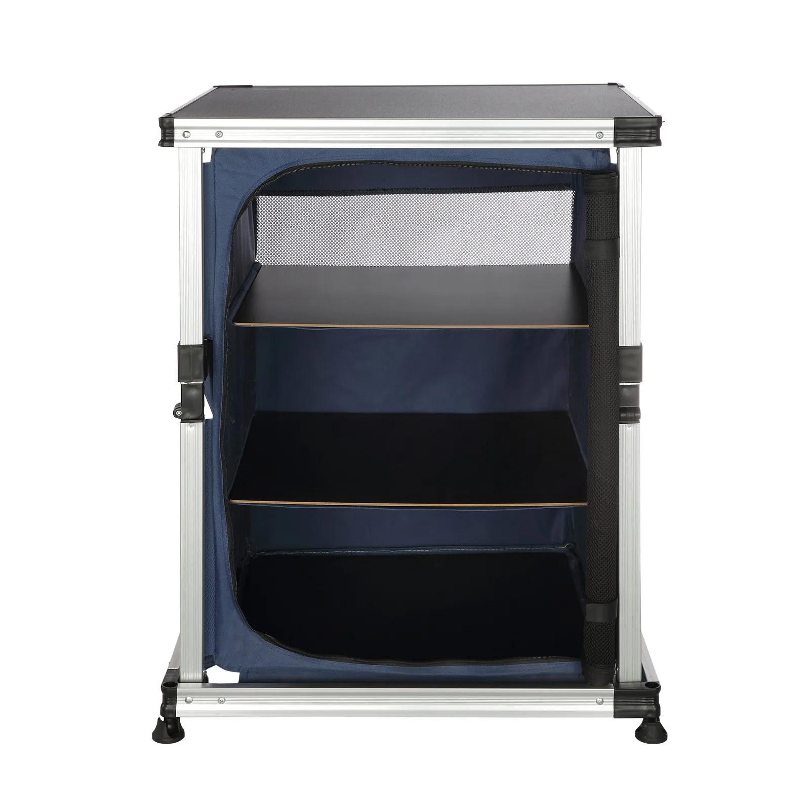 VEVOR Camping Kitchen Table, Portable Folding Cook Station w/ 3-Tier Storage Organizer, Side Pocket & Carrying Bag - Blue
