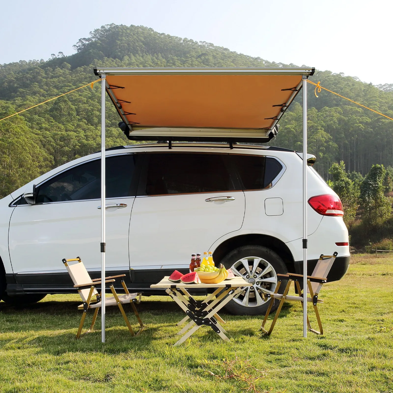 VEVOR Car Side Awning, Large 6.6' x 8.2' Shade Coverage Vehicle Awning, PU3000mm UV50  Retractable Car Awning with Waterproof Storage Bag, Height Adjustable, Suitable for Truck, SUV, Van, Campers