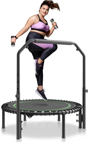 VEVOR Foldable Mini Trampoline, 40 Inch Fitness Rebounder, Max Load 330lbs Exercise Trampoline, Stable & Quiet Trampoline with 4 Level Height Adjustable Foam Handle, for Adults Indoor/Garden Workout