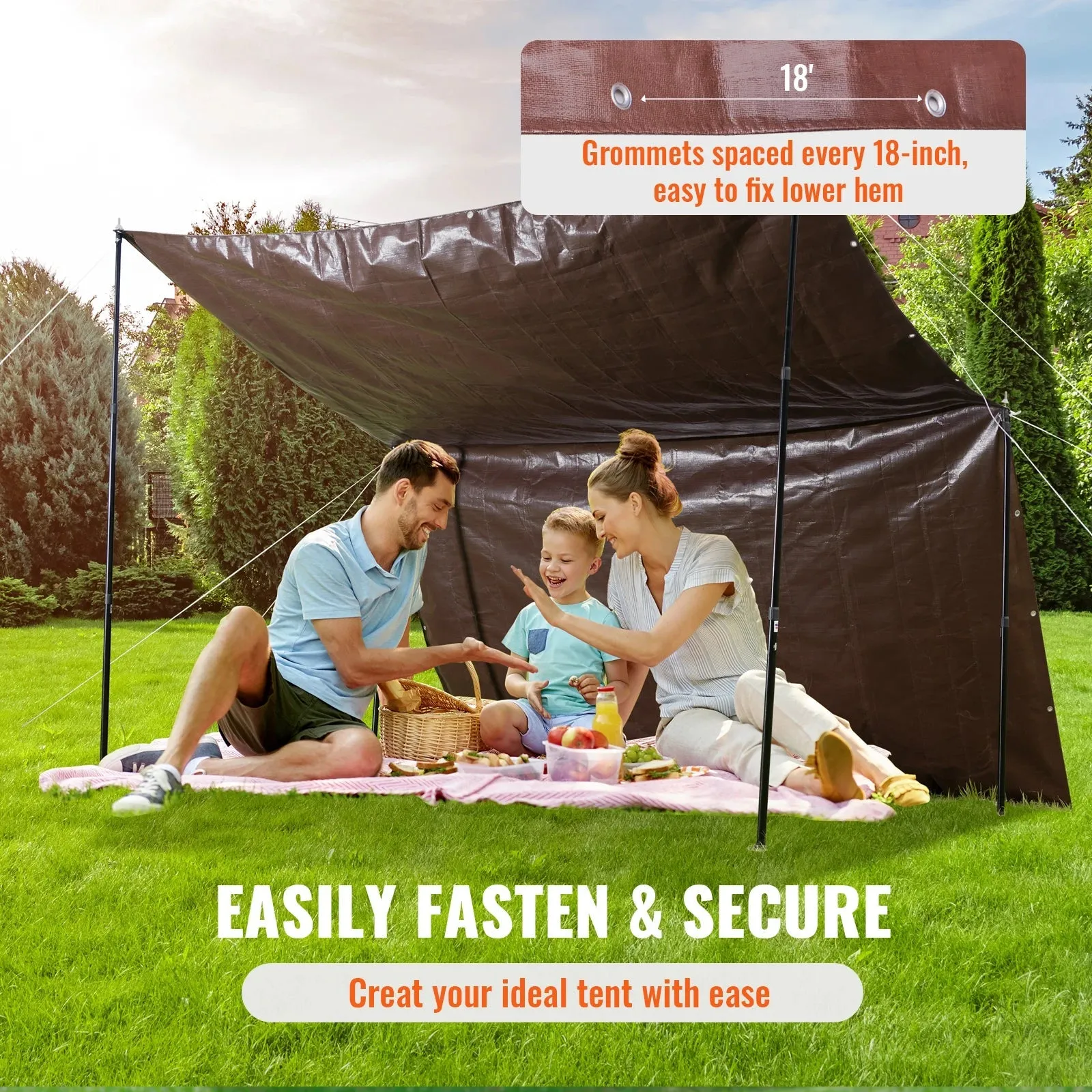 VEVOR Tarp Waterproof 10x12ft Multi Purpose Tear UV and Temperature Resistant Outdoor Tarpaulin with Reinforced Grommets (Brown)