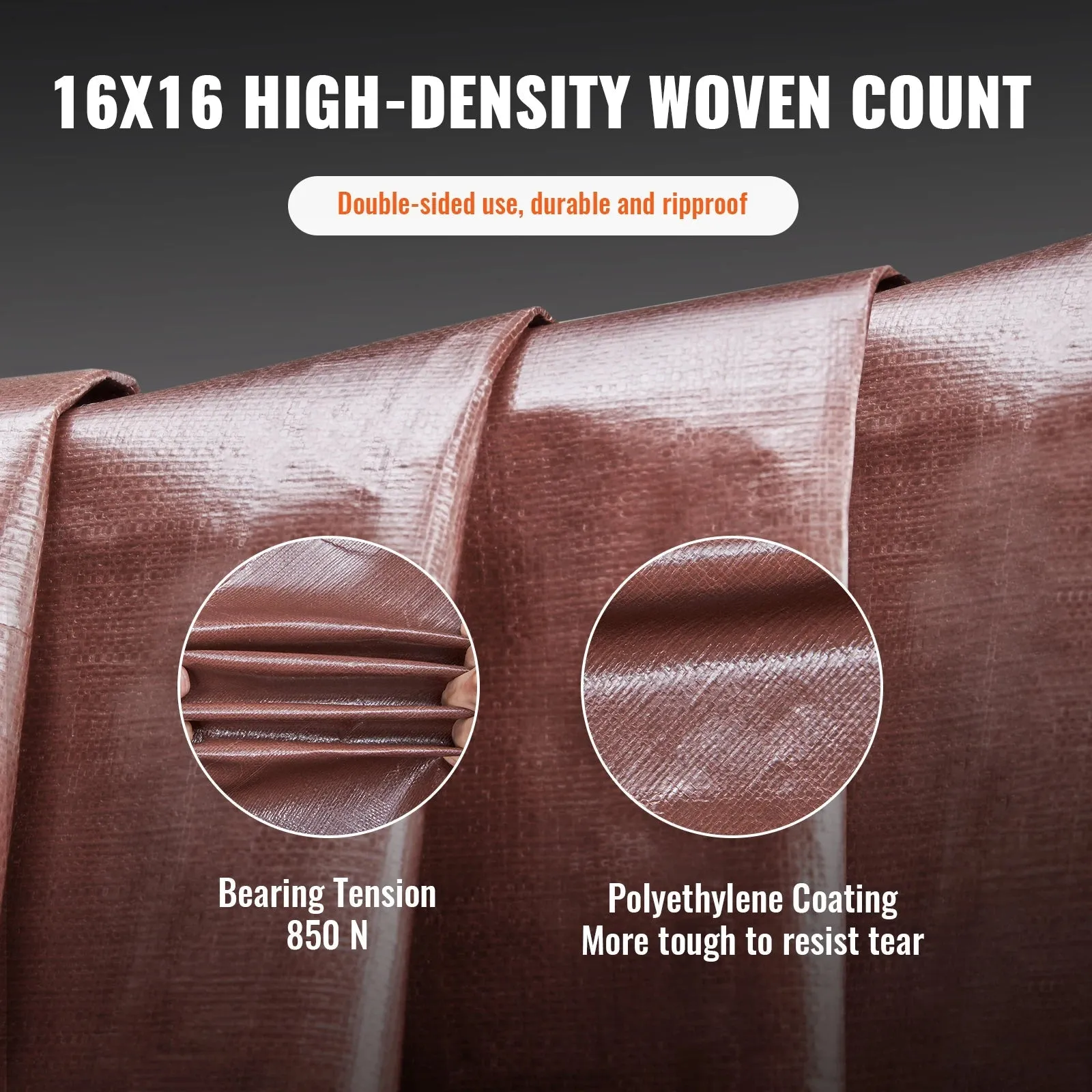 VEVOR Tarp Waterproof 10x12ft Multi Purpose Tear UV and Temperature Resistant Outdoor Tarpaulin with Reinforced Grommets (Brown)