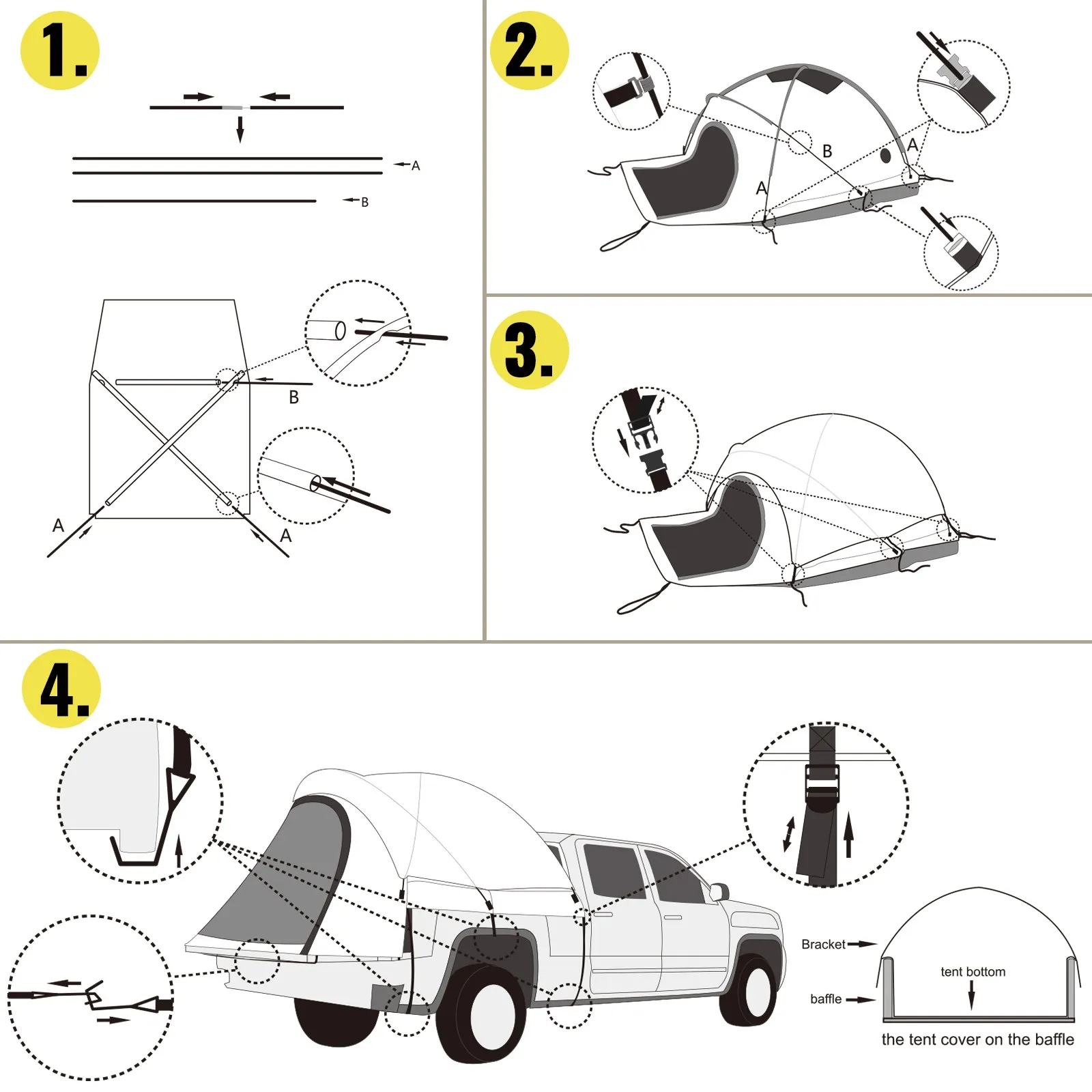 VEVOR Truck Tent 5-5.2’ Truck Bed Tent, Waterproof & Windproof, Grey Color