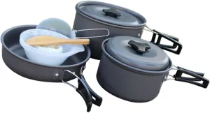 VICASKY 1Set Camping Cookware for Outdoor Cooking Person Folding Pot and Pan Kit with Soup Spoon Rice Spoon and Bowls Portable Cooking Equipment for Hiking Backpacking and BBQ