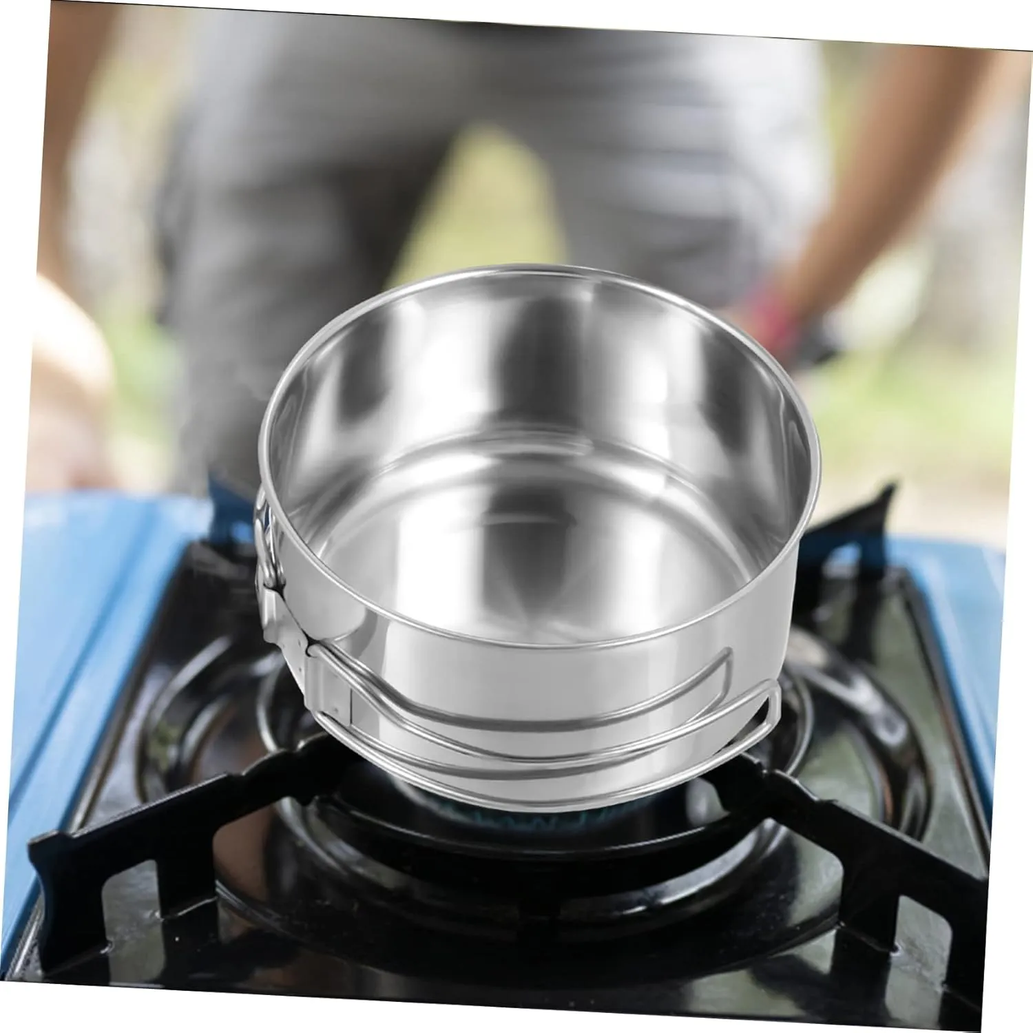 VICASKY Stainless Steel Cooking Pot Pan Outdoor Camping Cookware for Picnic Stackable Design Wear Resistant and