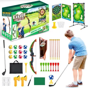 VigorFun Golf Chipping Game Mat,4 Set in 1 Game Kit with Golf Game, Dart, Archery for Adults Kids Indoor Outdoor Backyard Garden Party（37 Pcs）