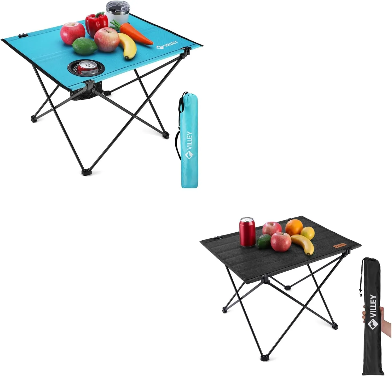 VILLEY Lightweight Portable Beach Table with 2 Cup Holders & Folding Camping Table with Carry Bag