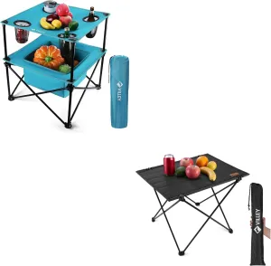 VILLEY Portable Camping Picnic Table with 4 Cup Holders & Folding Camping Table with Carry Bag,