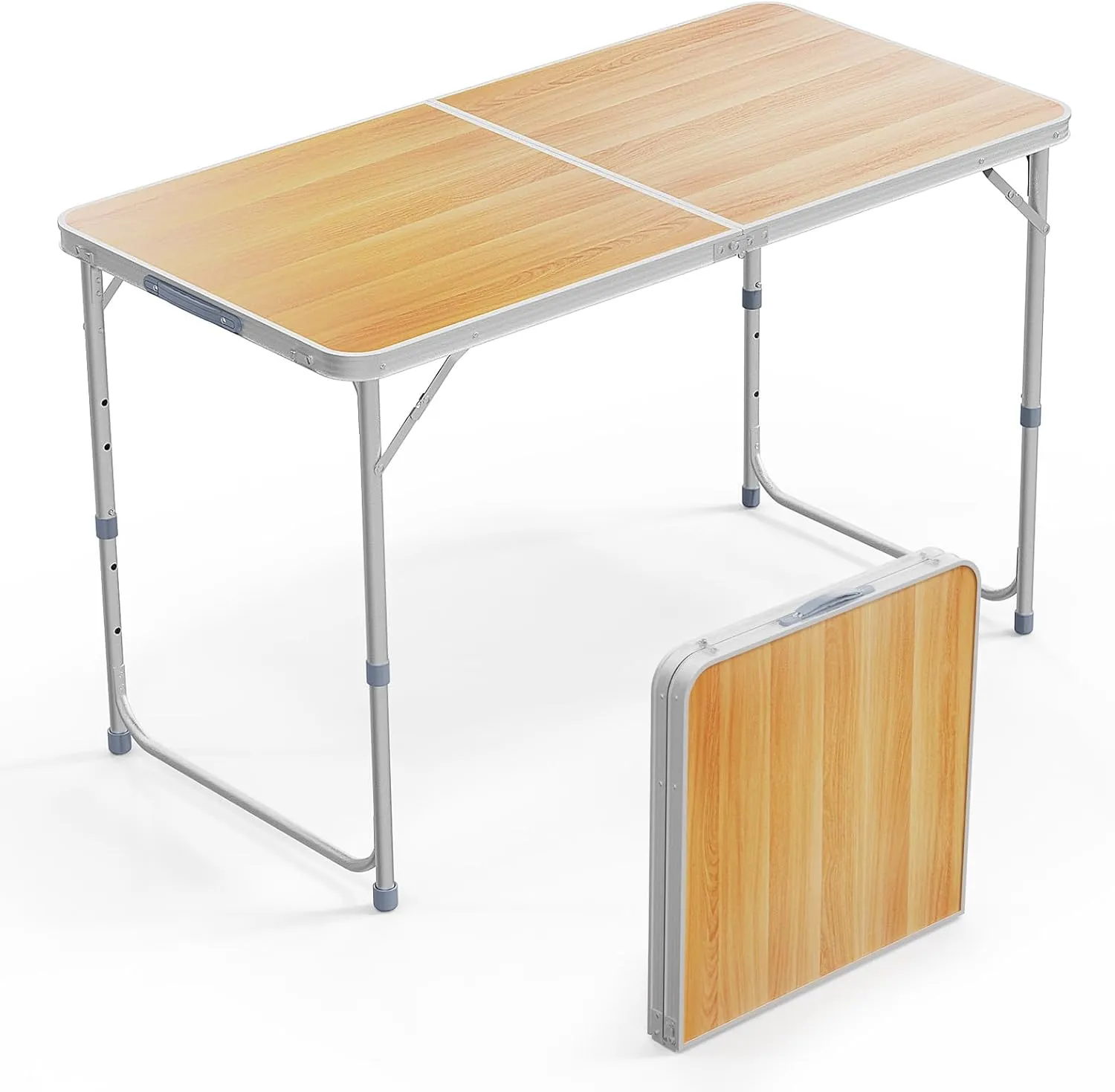 VINGLI 4FT White Folding Table with Carrying Handle Height Adjustable Lightweight Fold Up Portable for Indoor Outdoor Picnic,Camping,Hiking,Fishing,BBQ …