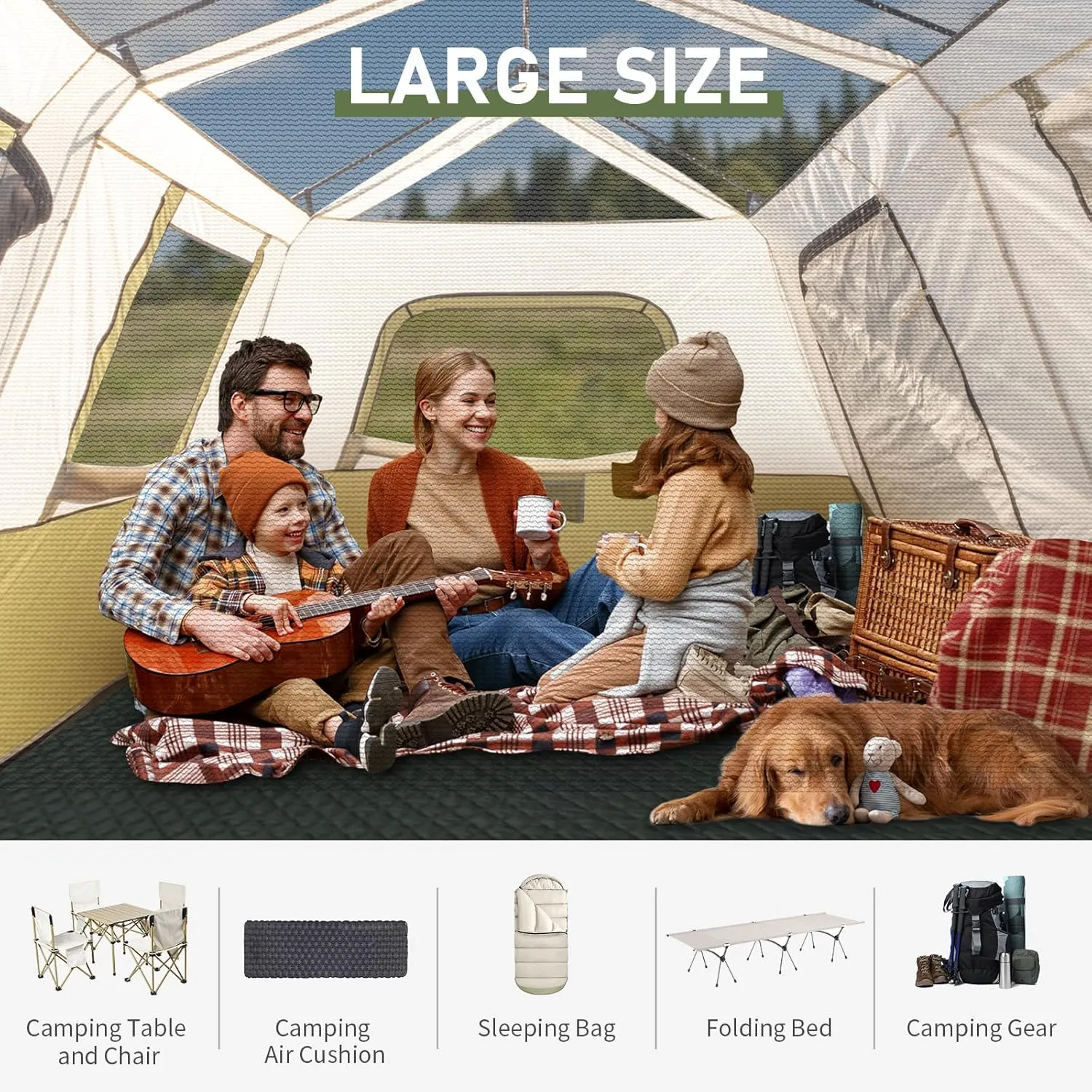 VINGLI Camping Tent 6/8/10 Persons for Outside,3 Windows,Outdoor Family Cabin Tent for Gathering,Picnic,Camping, Hike with 1 Minute Setup