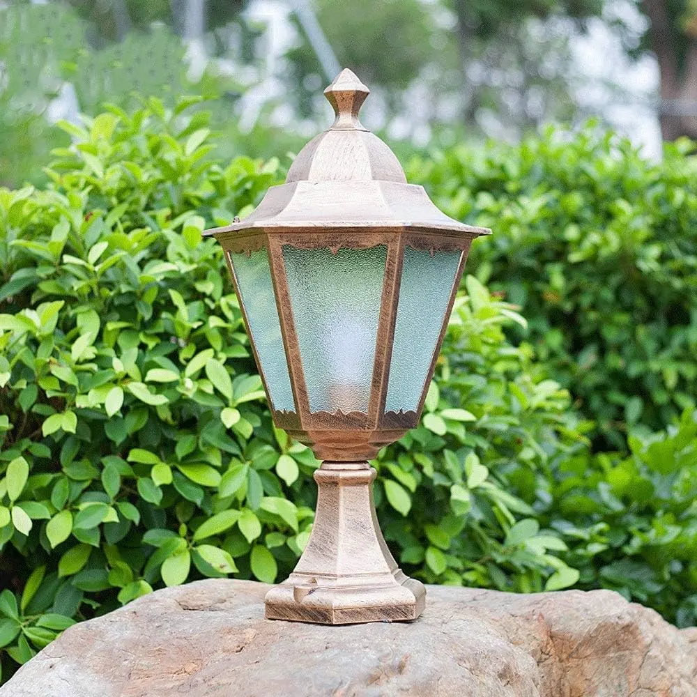 Vintage Aluminium Die-Casting Pillar Lamp Post Lantern Traditional E27 Outdoor Lawn Lights Waterproof Landscape Lighting Column Light High Brightness Glass Gard(Bronze)