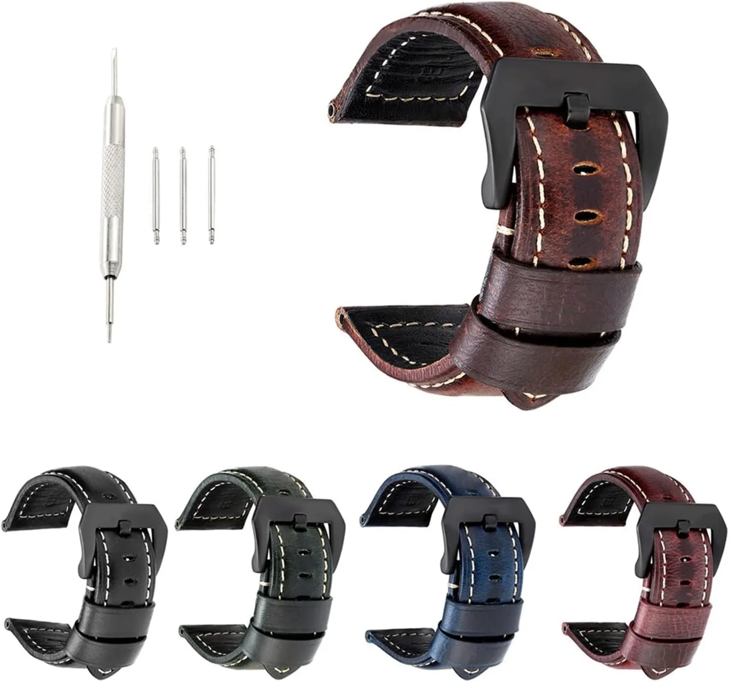 Vintage Oil Wax Leather Strap with Silver Buckle For Penahai Watch replacement Accessories Band