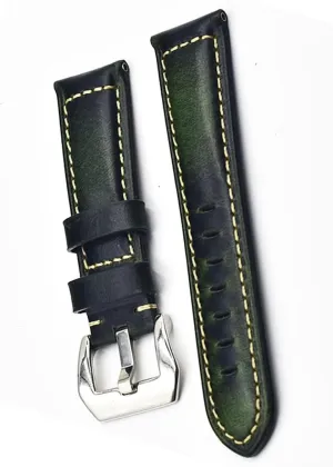 Vintage Oil Wax Leather Strap with Silver Buckle For Penahai Watch replacement Accessories Band