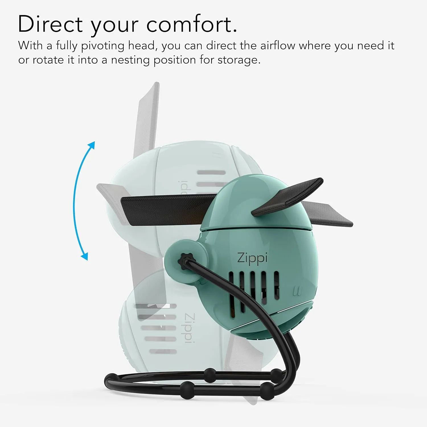 Vornado Zippi Small Personal Fan | Foldable Cooling for Desk, Nightstand, Tabletop, Travel and More | 2 Speeds & Soft Blades | Green