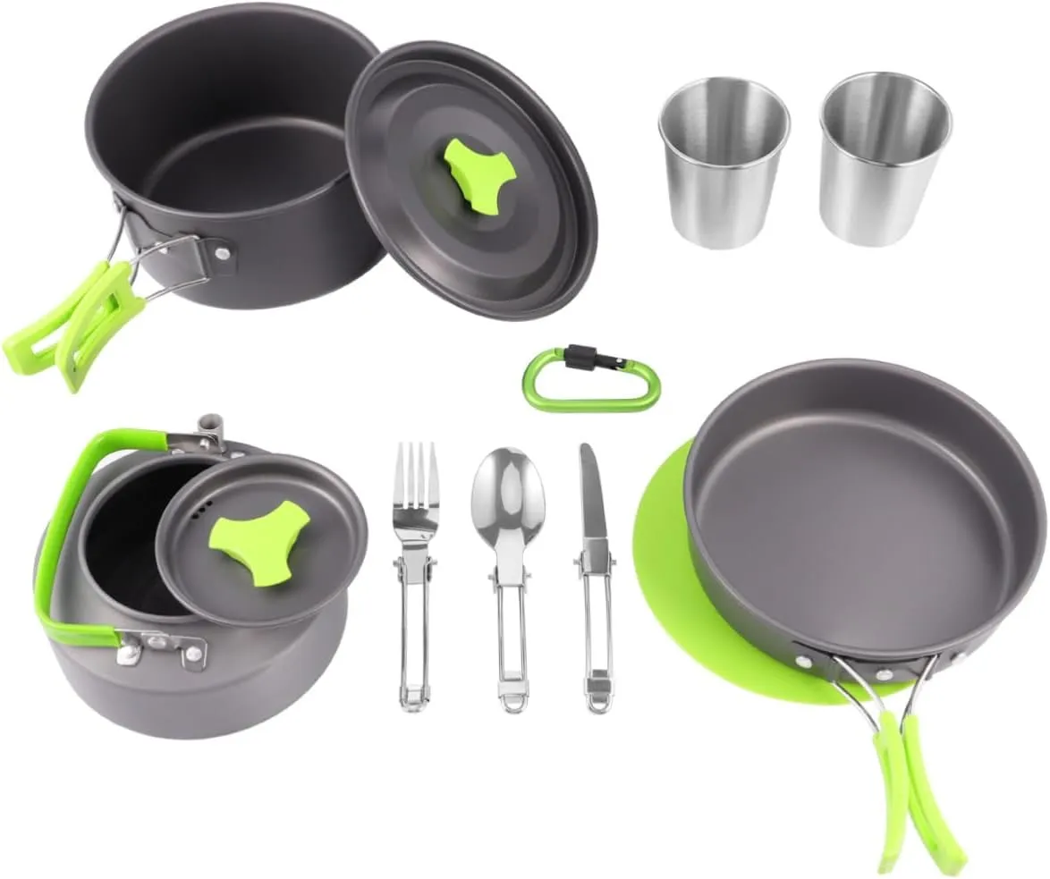 VOSAREA Portable Camping Cookware Set 12-pc Cooking Pot Set Outdoor Cooking Kit Easy to Clean Aluminum