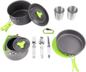 VOSAREA Portable Camping Cookware Set 12-pc Cooking Pot Set Outdoor Cooking Kit Easy to Clean Aluminum