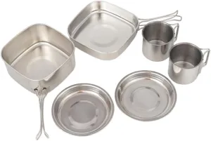 VOSAREA Portable Picnic Cookware Set 6 in 1 Stainless Steel Camping Cookware Durable Cooking Gear for Hiking Outdoor Cooking