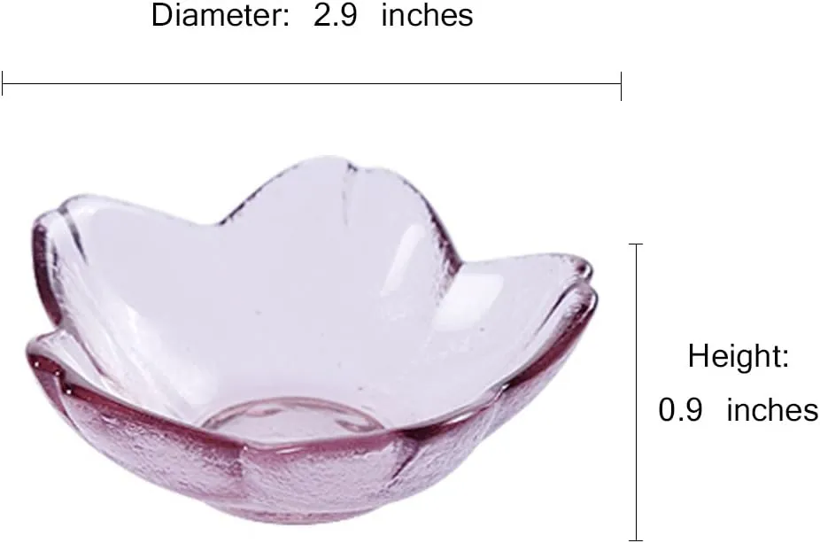WAIT FLY 6pcs Sakura Shaped Glass Seasoning Dishes/Tea Bag Holders/Ketchup Saucer/Appetizer Plates/ Salad Bowls, Set of 6