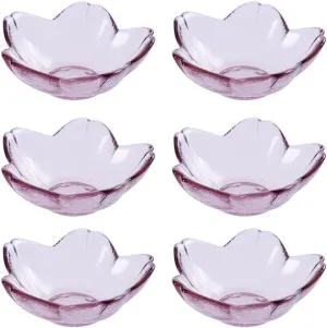 WAIT FLY 6pcs Sakura Shaped Glass Seasoning Dishes/Tea Bag Holders/Ketchup Saucer/Appetizer Plates/ Salad Bowls, Set of 6