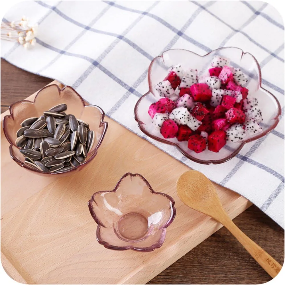 WAIT FLY 6pcs Sakura Shaped Glass Seasoning Dishes/Tea Bag Holders/Ketchup Saucer/Appetizer Plates/ Salad Bowls, Set of 6
