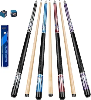 Wakefa Pool Cue Stick, Billiard Cue Sticks, Pool Cues 58 Inch Maple Wood Pool Sticks Set of 4 Include 18OZ 19OZ 20OZ 21OZ and 2 Chalk, Pool Table Sticks