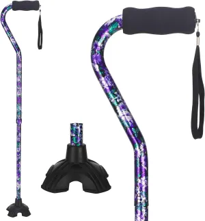 Walking Cane for Women & Men, Folding Cane Lightweight with Offset Handle, Adjustable Walking Stick for Seniors Mobility Balance, Small Base, 32-37" Flower