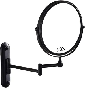Wall Mounted Black with 10x Magnification, Double-Sided Makeup Mirrors Magnifying for Bathroom, 360°