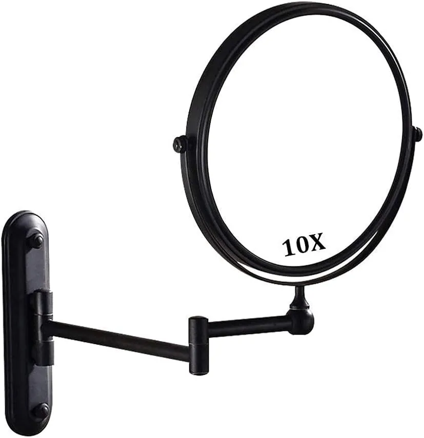 Wall Mounted Black with 10x Magnification, Double-Sided Makeup Mirrors Magnifying for Bathroom, 360°