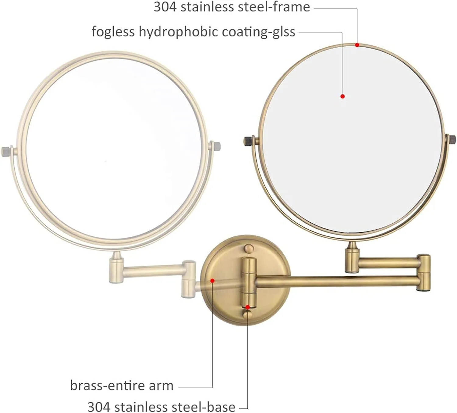 Wall Mounted Makeup Mirror, 1X＆3X/5X/7X/10X Magnification Vanity Mirrors, 8 Inch Double Sided Folding Swivel Cosmetic Shaving Mirrors,Bronze,7X