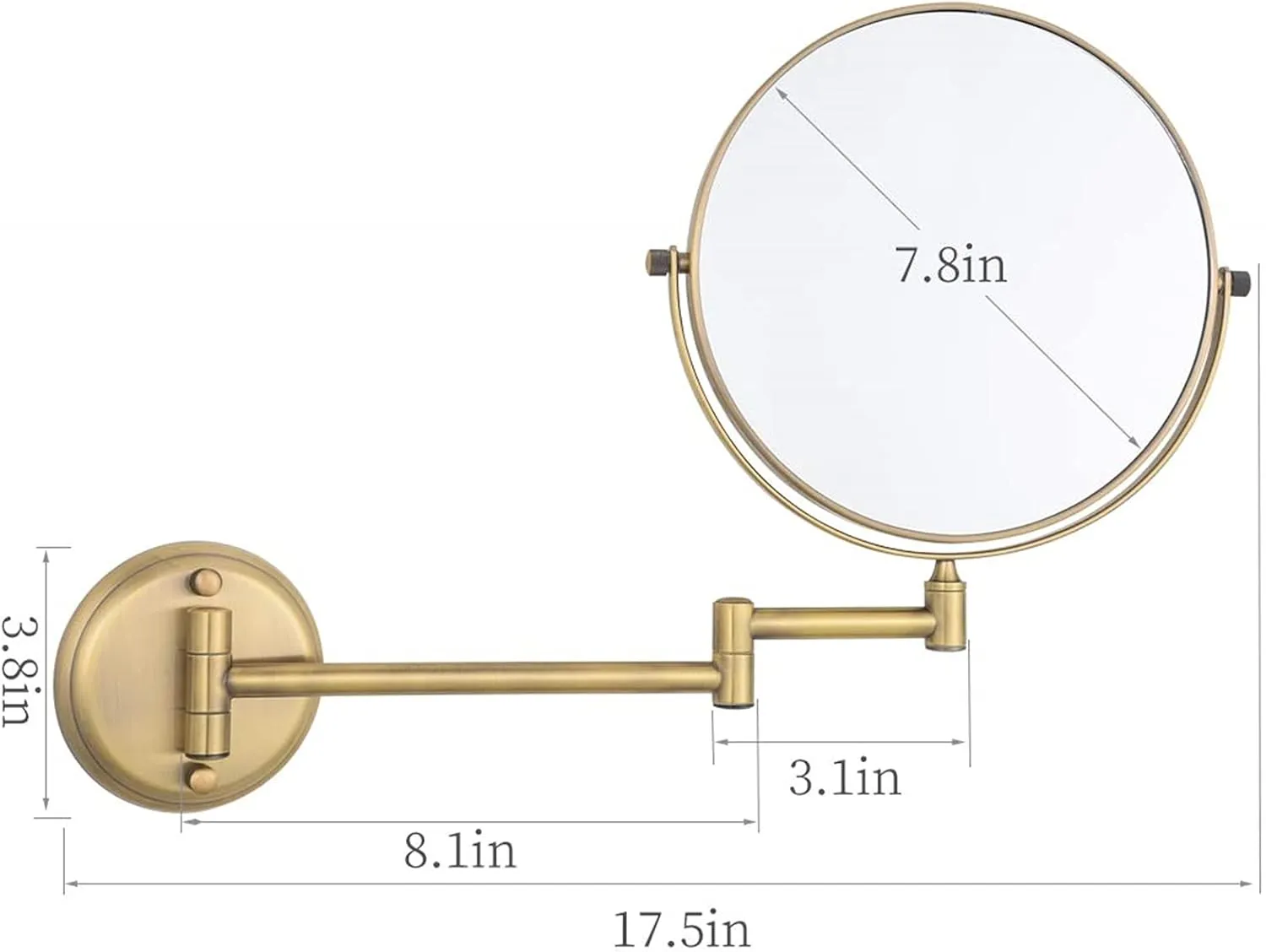 Wall Mounted Makeup Mirror, 1X＆3X/5X/7X/10X Magnification Vanity Mirrors, 8 Inch Double Sided Folding Swivel Cosmetic Shaving Mirrors,Bronze,7X
