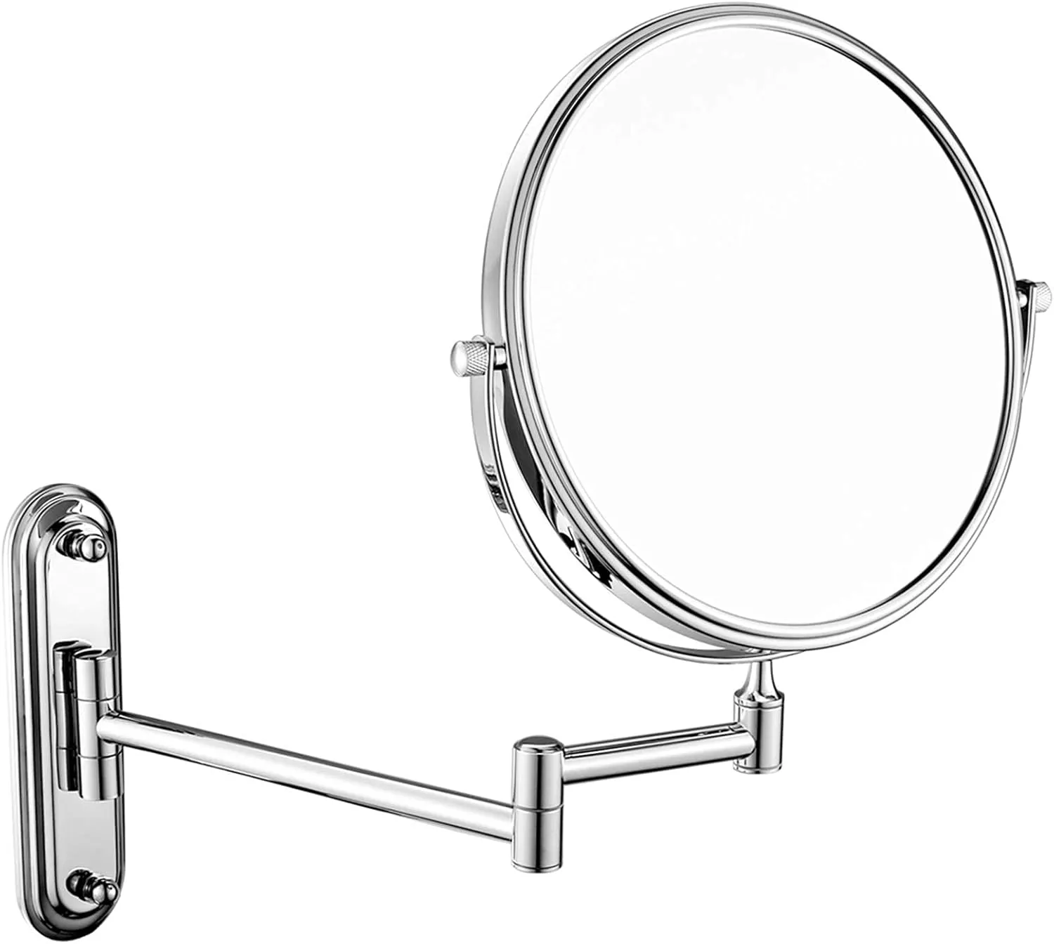 Wall- Mounted Makeup Mirror, 8 Inch Brass Magnifying Double Sided Shaving Mirror, Bathroom Extendable 360° Swivel Cosmetic Vanity Mirror(Brass,5X)