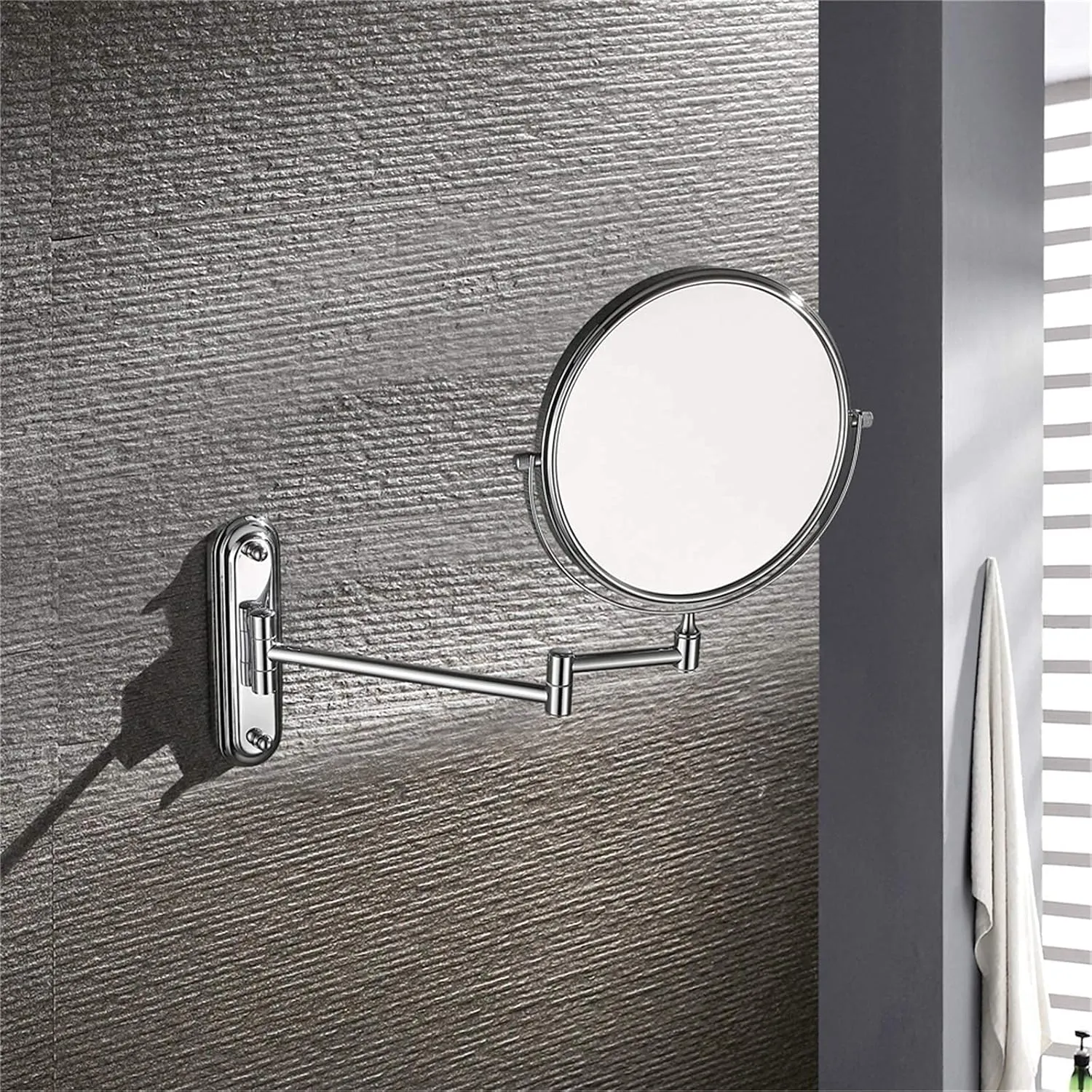 Wall- Mounted Makeup Mirror, 8 Inch Brass Magnifying Double Sided Shaving Mirror, Bathroom Extendable 360° Swivel Cosmetic Vanity Mirror(Brass,5X)