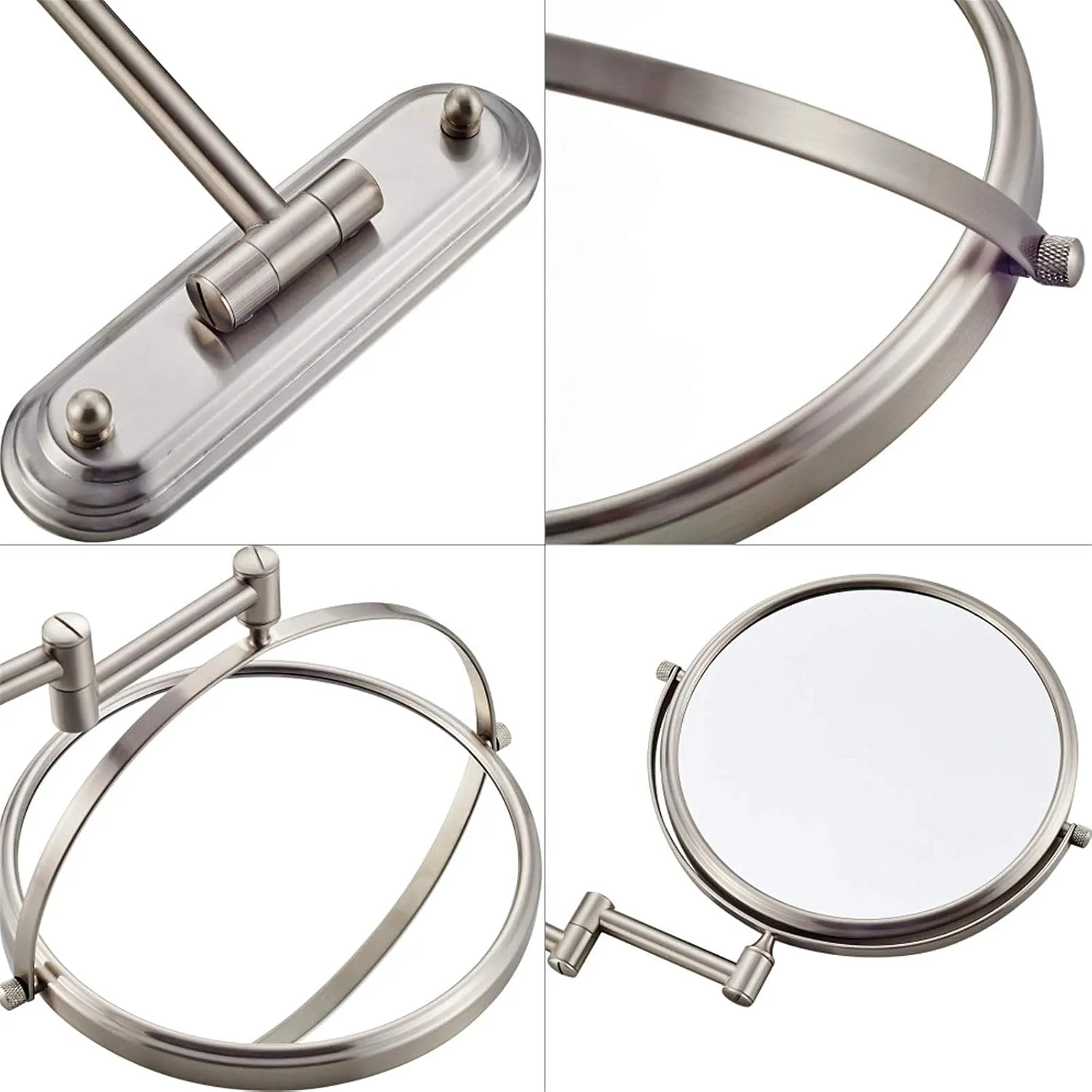 Wall- Mounted Makeup Mirror, 8 Inch Brass Magnifying Double Sided Shaving Mirror, Bathroom Extendable 360° Swivel Cosmetic Vanity Mirror(Brass,5X)