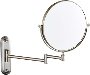 Wall- Mounted Makeup Mirror, 8 Inch Brass Magnifying Double Sided Shaving Mirror, Bathroom Extendable 360° Swivel Cosmetic Vanity Mirror(Brass,5X)