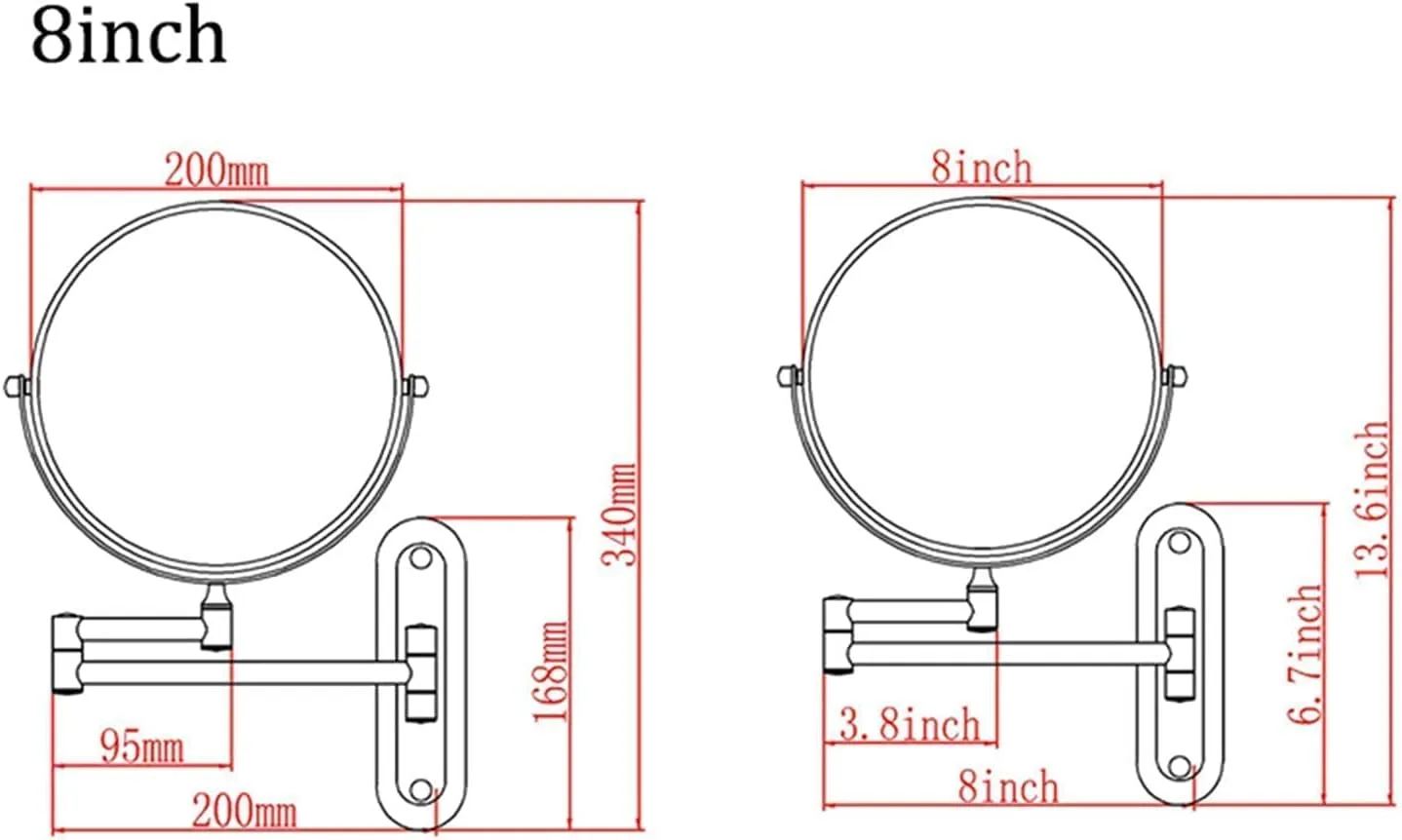 Wall- Mounted Makeup Mirror, 8 Inch Brass Magnifying Double Sided Shaving Mirror, Bathroom Extendable 360° Swivel Cosmetic Vanity Mirror(Brass,5X)