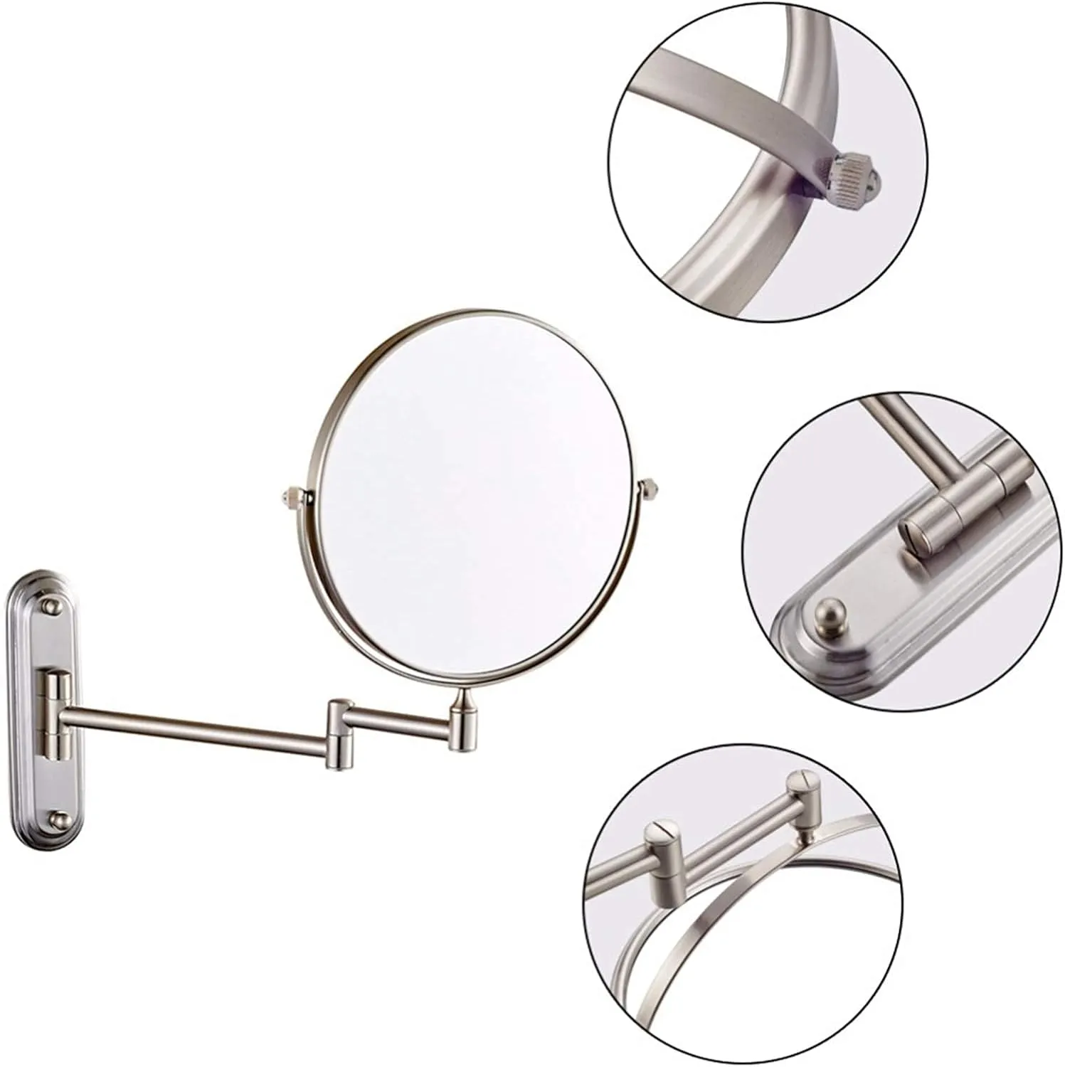 Wall- Mounted Makeup Mirror, 8 Inch Brass Magnifying Double Sided Shaving Mirror, Bathroom Extendable 360° Swivel Cosmetic Vanity Mirror(Brass,5X)